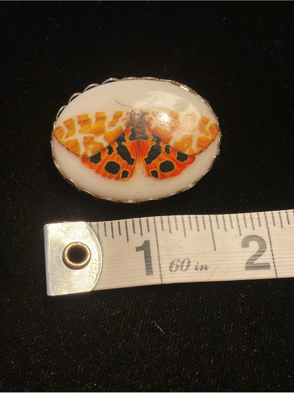 Vintage Orange and Black Moth Porcelain Brooch